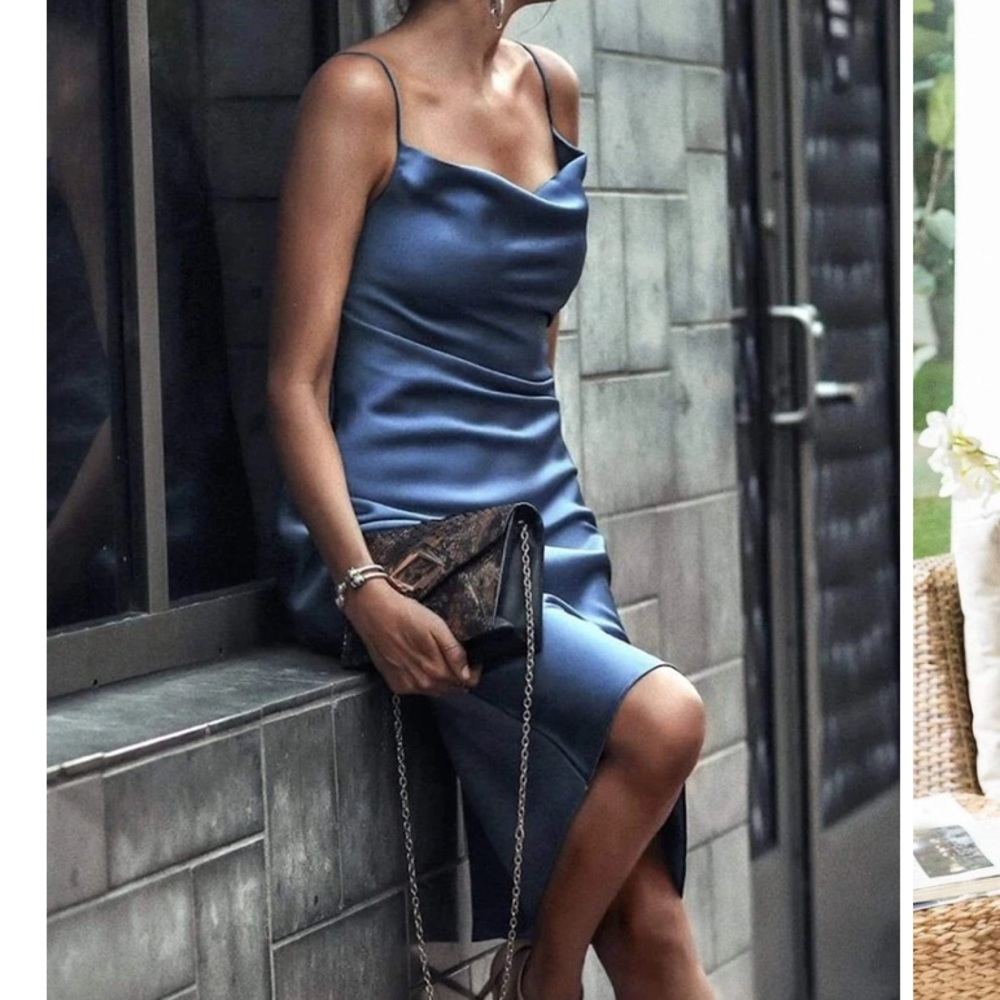 Dusty Blue J.ING Cowl Neck Midi Dress NWT